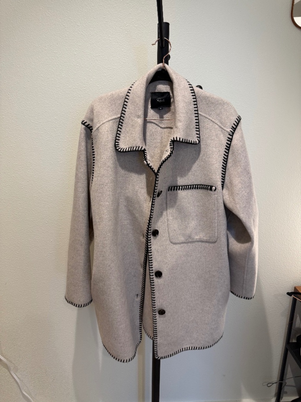 Rails Odyssey Grey Wool-Blend Jacket with Black Contrast Trim Mid-Lengt